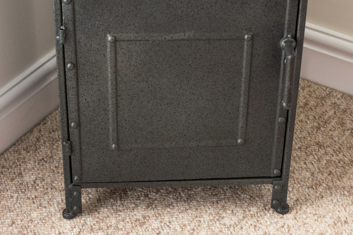 Vintage Industrial Style Grey Metal Bedside Storage Cabinet