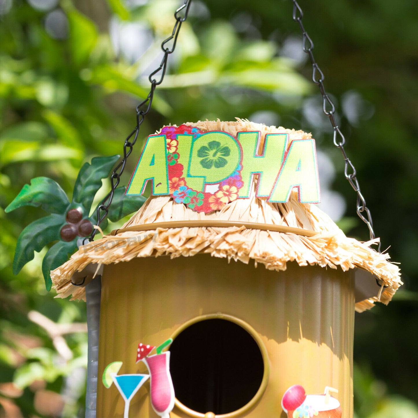 Aloha Tiki Bar Hanging Metal Garden Bird House