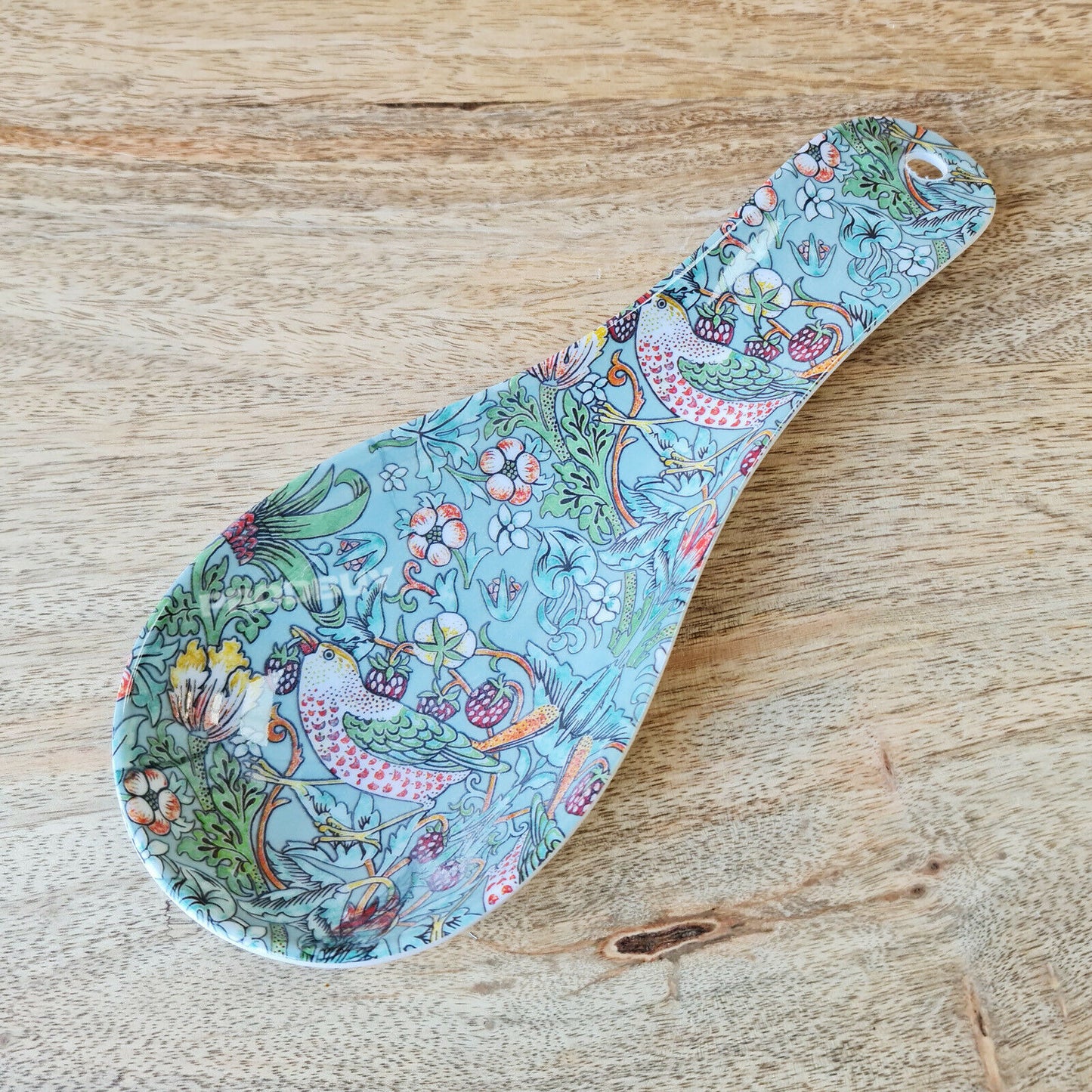 2 Piece William Morris Teal Strawberry Thief Tea Bag Tidy & Spoon Rest Set
