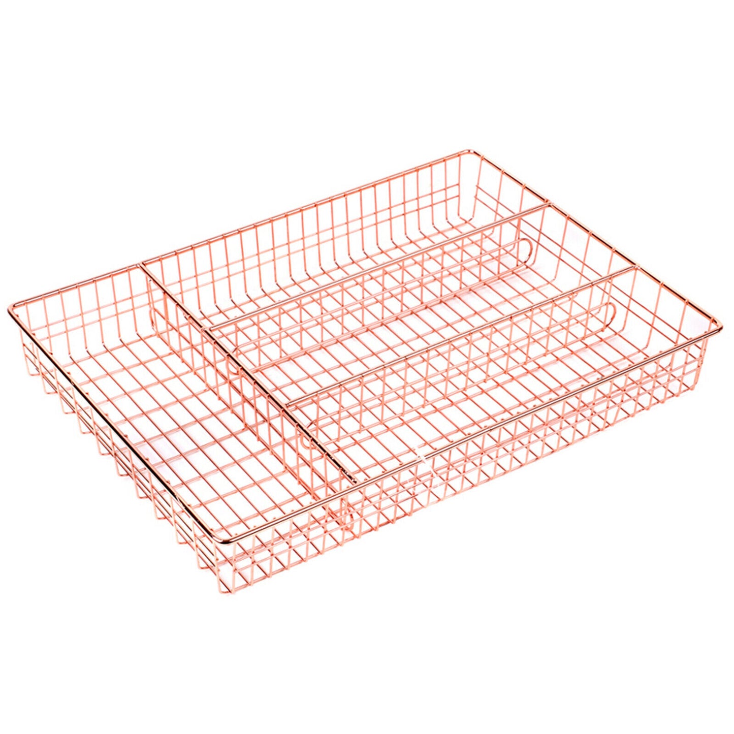 Copper Colour 4 Compartment Metal Wire Cutlery Storage Tray