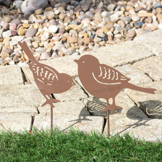 Set of 2 Rusty Metal Birds Garden Stake Ornaments