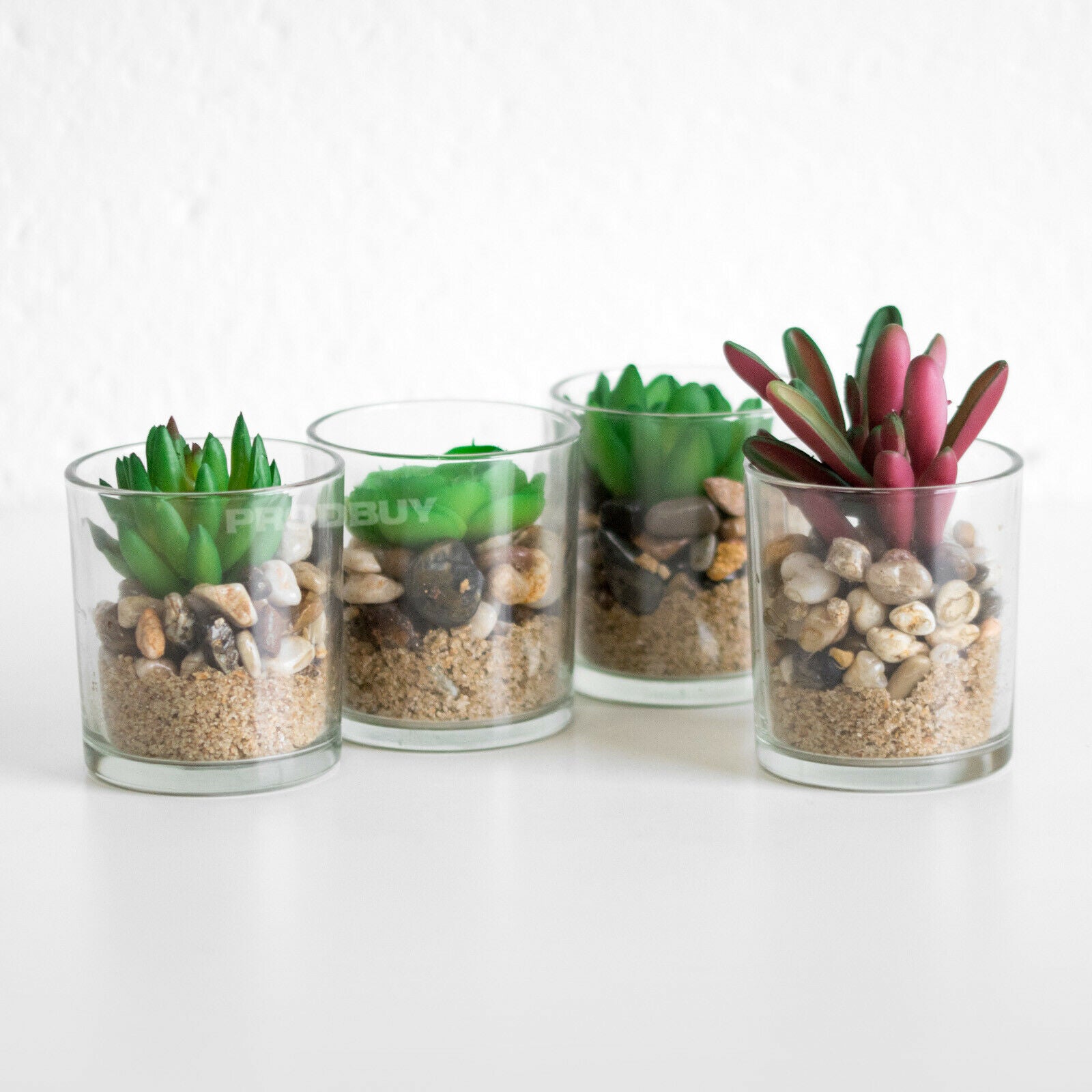 clear succulent pots Set of 4 Small Artificial Succulents In Clear Pots – Robert David Home