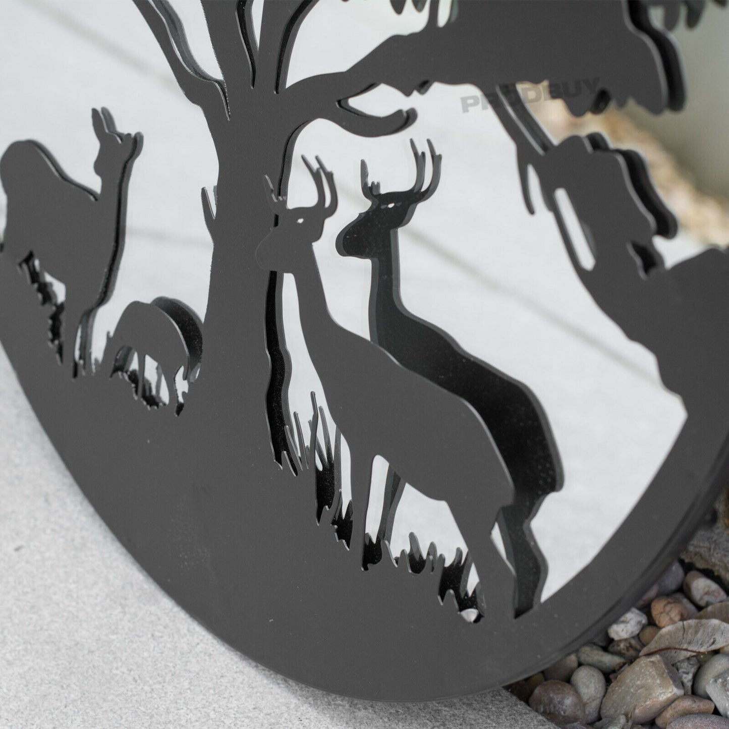 Stags & Tree Round 50cm Black Metal Garden Mirror
