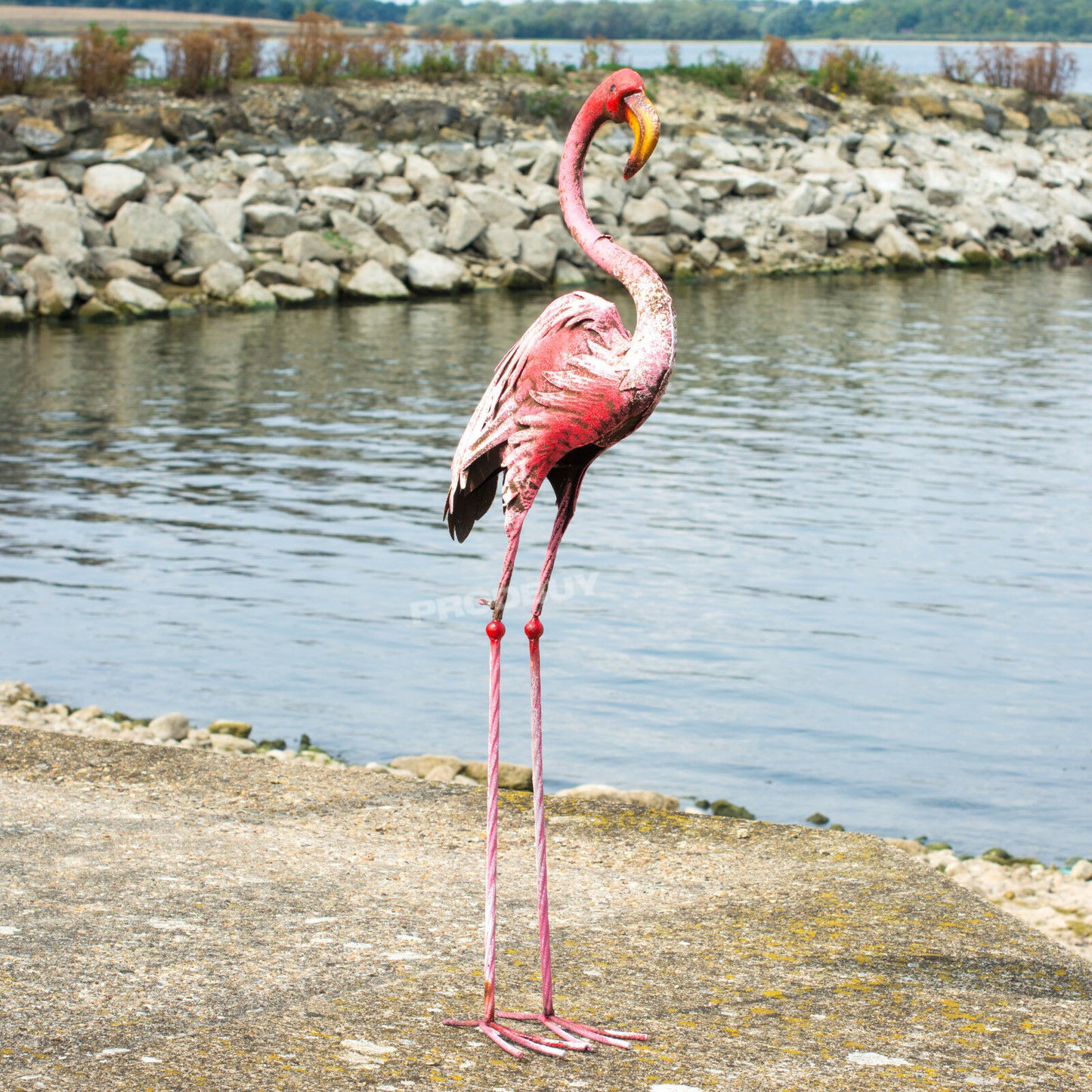 Large Pink Flamingo 103cm Tall Metal Garden Ornament