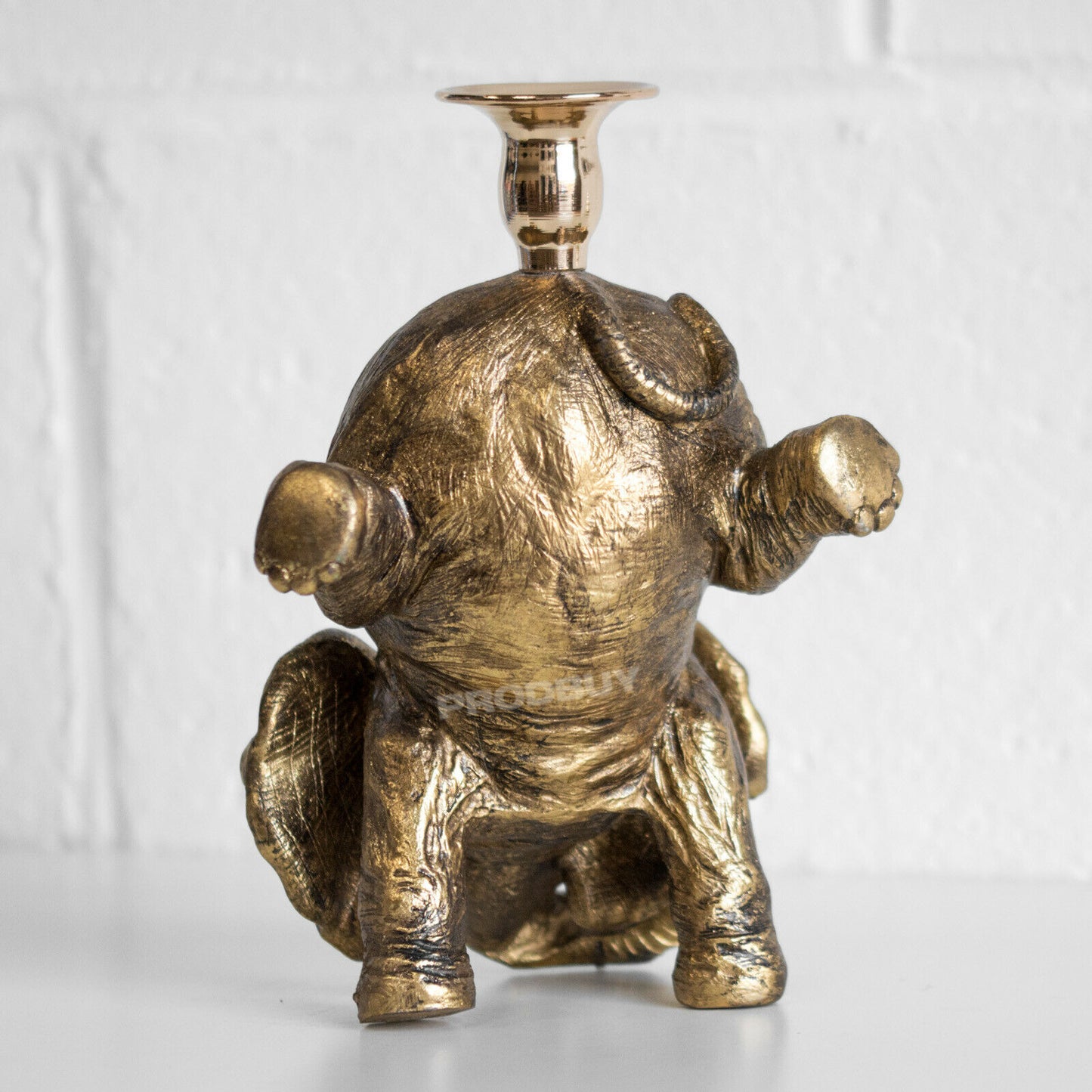 Elephant Candle Stick Holder 9" Resin Quirky Ornament Aged Gold Effect