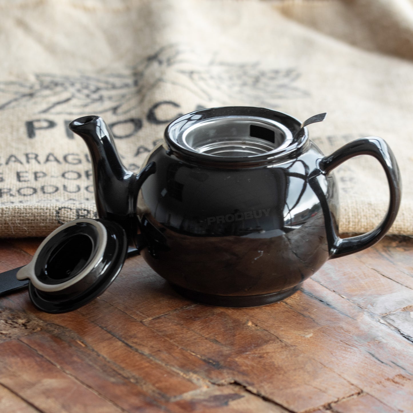 Black 1 Litre Ceramic Teapot & Infuser Basket