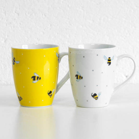 Set of 4 Yellow & White Sweet Bee Coffee Mugs