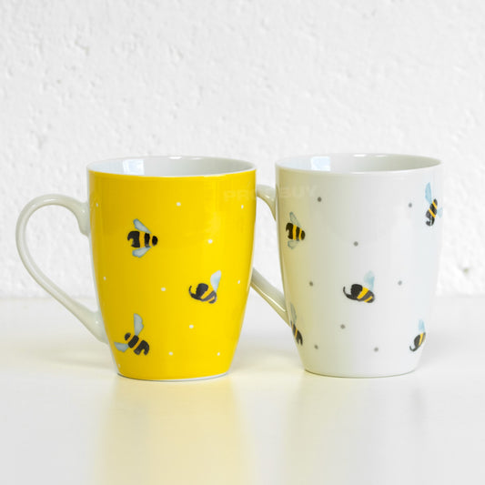 Set of 4 Yellow & White Sweet Bee Coffee Mugs