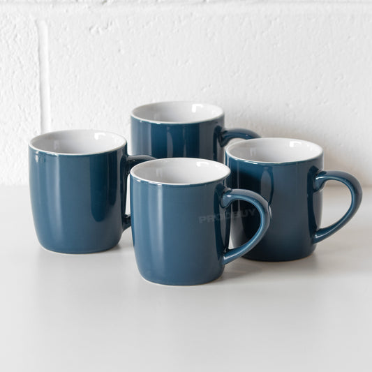 Set of 4 Dark Teal Blue Coffee Mugs 10oz