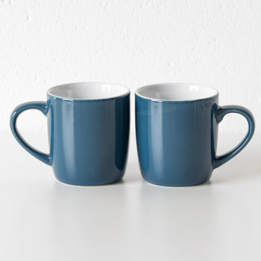 Set of 2 Dark Teal Blue Coffee Mugs 10oz