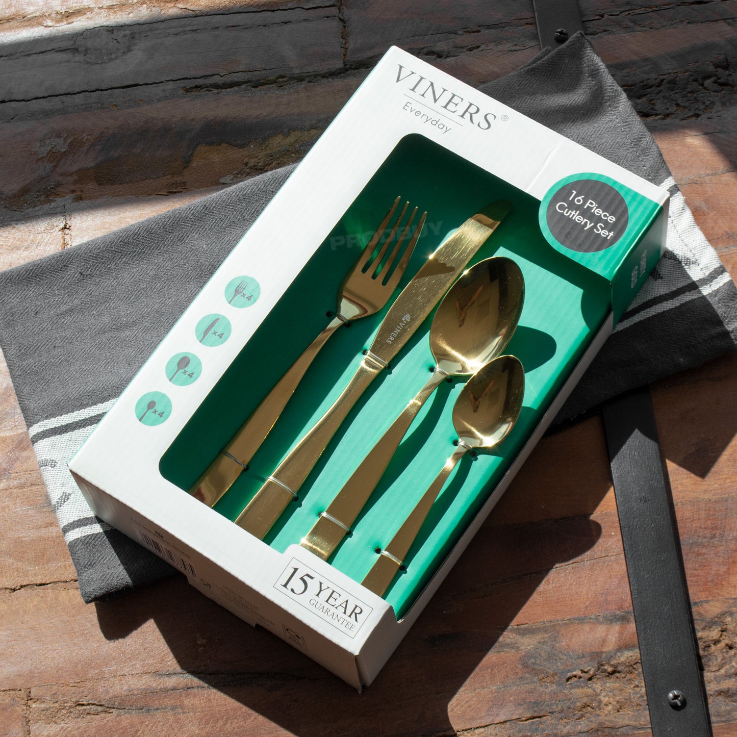 Viners 16 Piece Gold Colour Stainless Steel Cutlery Set