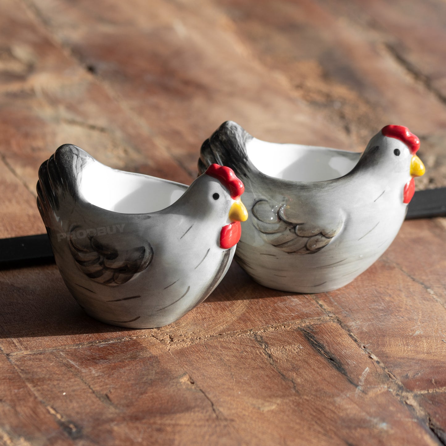 Set of 2 Grey Chicken Ceramic Egg Cups