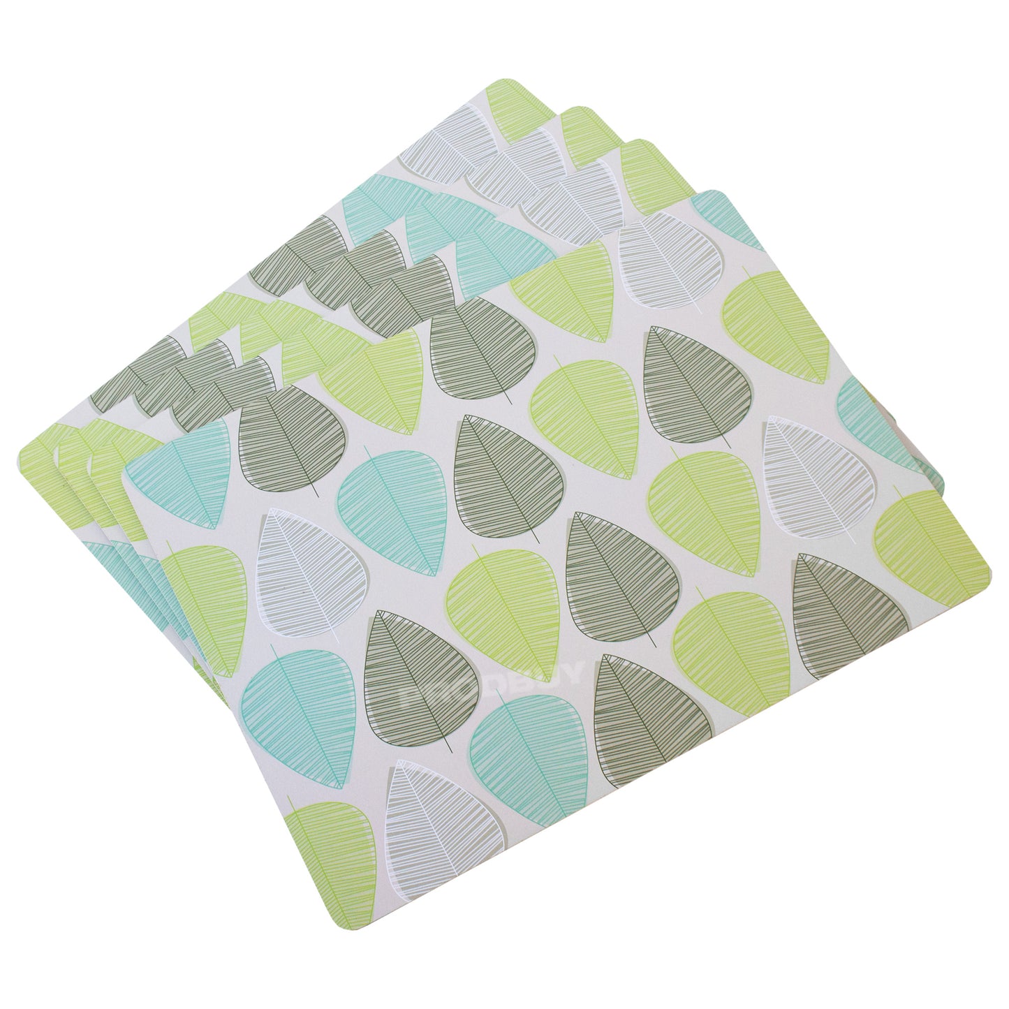 Set of 4 Placemats & 4 Coasters Green & Blue Leaves