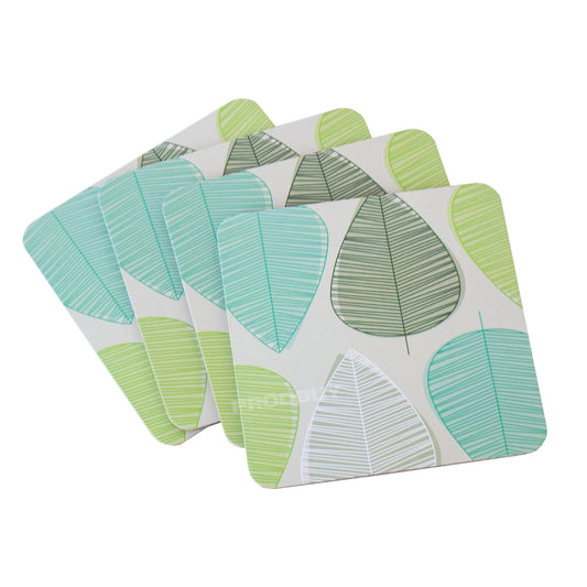 Pack of 4 Coasters Green & Blue Leaves