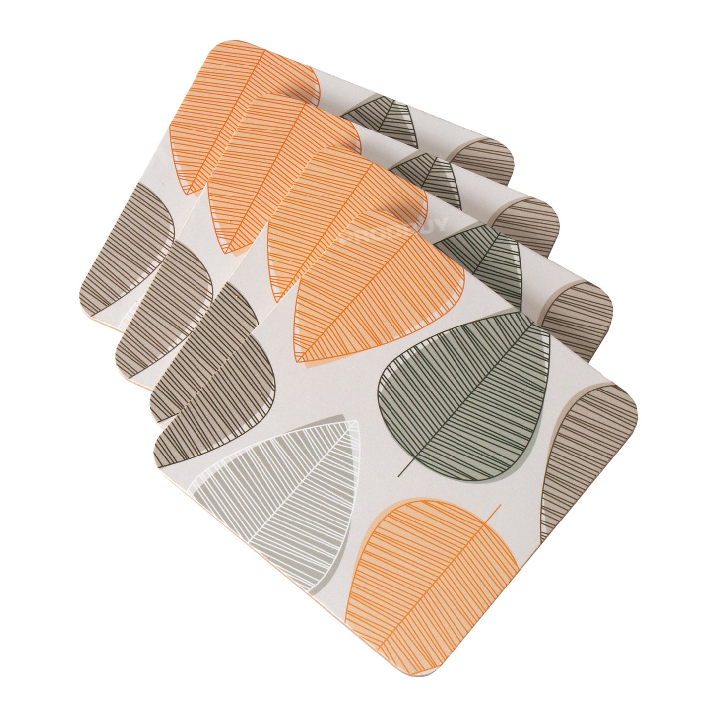 Set of 4 Placemats & 4 Coasters Orange & Grey Leaves