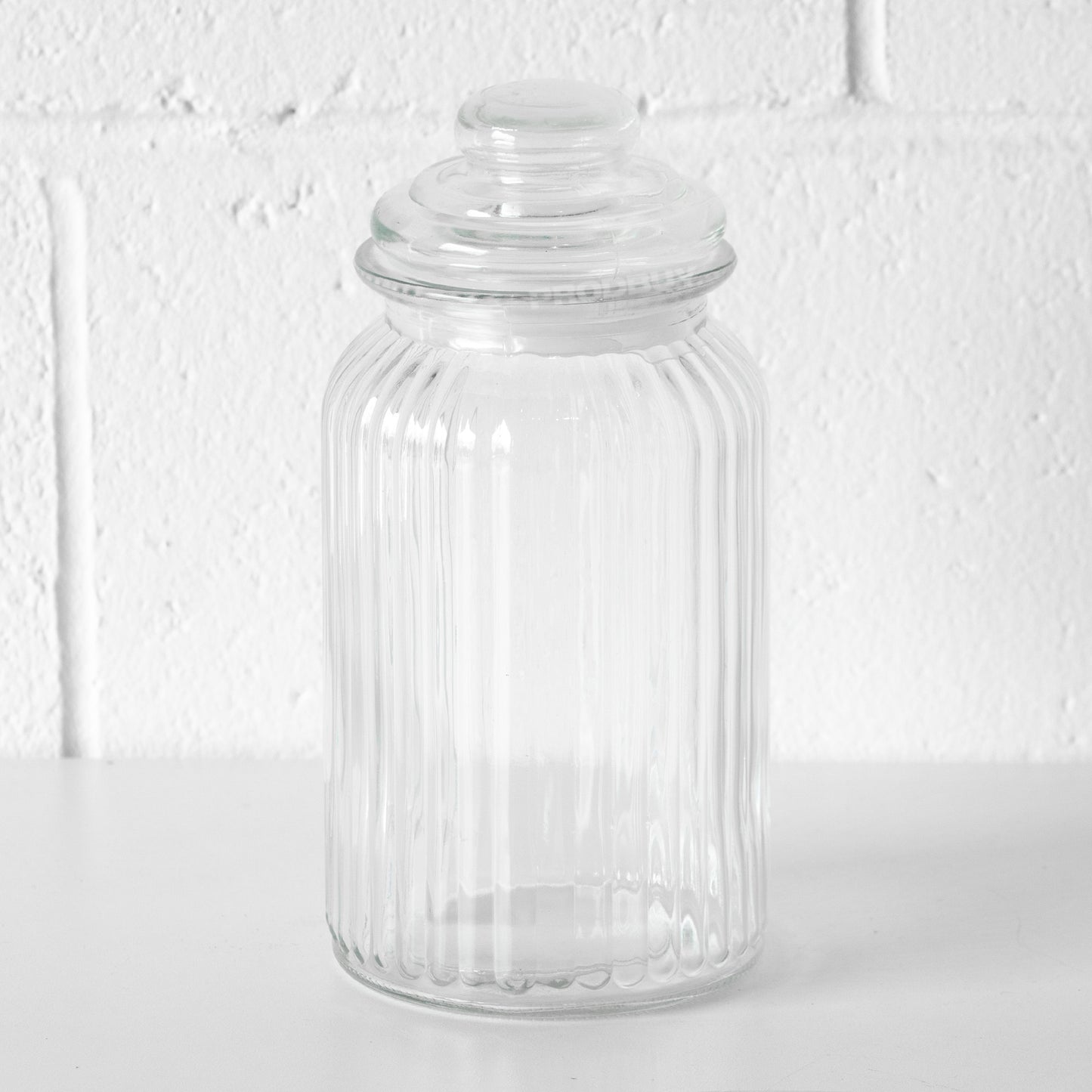 Set of 3 Ribbed Glass Tea Coffee Sugar Jars Set