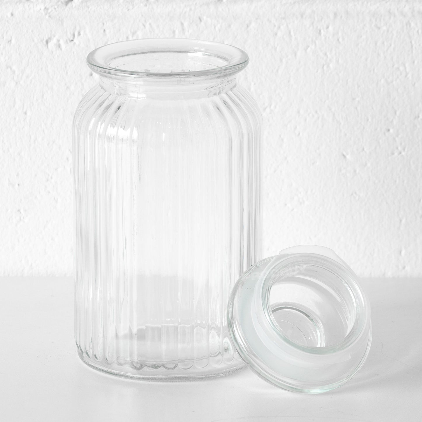 Set of 3 Ribbed Glass Tea Coffee Sugar Jars Set