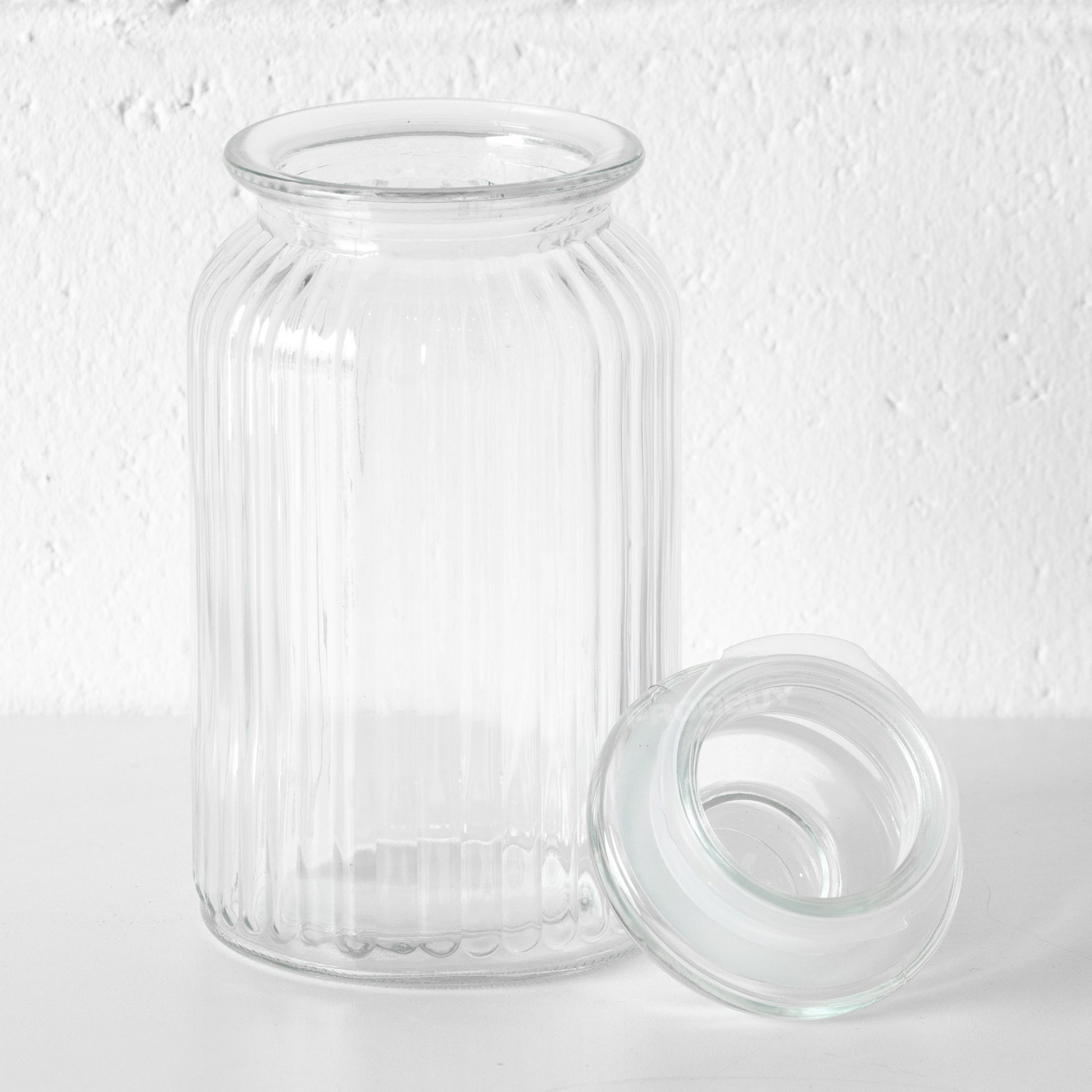 Retro 1.3 Litre Ribbed Glass Storage Jar Airtight Biscuit Cookie Container  Pot