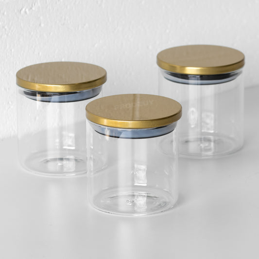 Set of 3 Glass Jars with Gold Lids 700ml