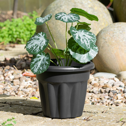 Set of 3 Round 18cm Dark Grey Garden Planter Pots