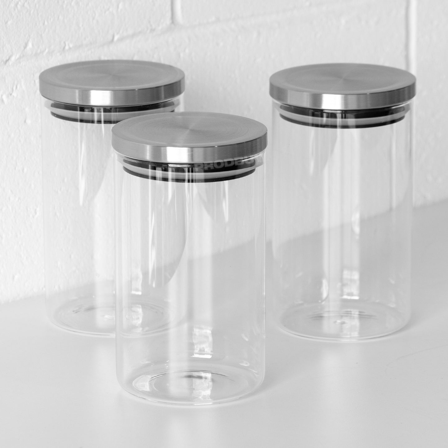 Set of 3 Glass 1.2 Litre Jars with Stainless Steel Lids