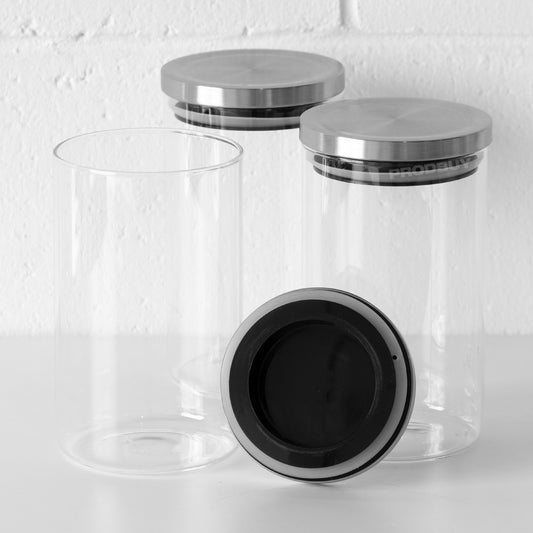 Set of 3 Glass 1.2 Litre Jars with Stainless Steel Lids