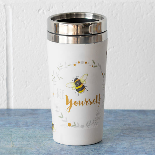 'Bee Yourself' Floral Stainless Steel Travel Mug