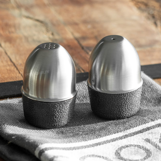 Small Black Silver Salt & Pepper Pots Set