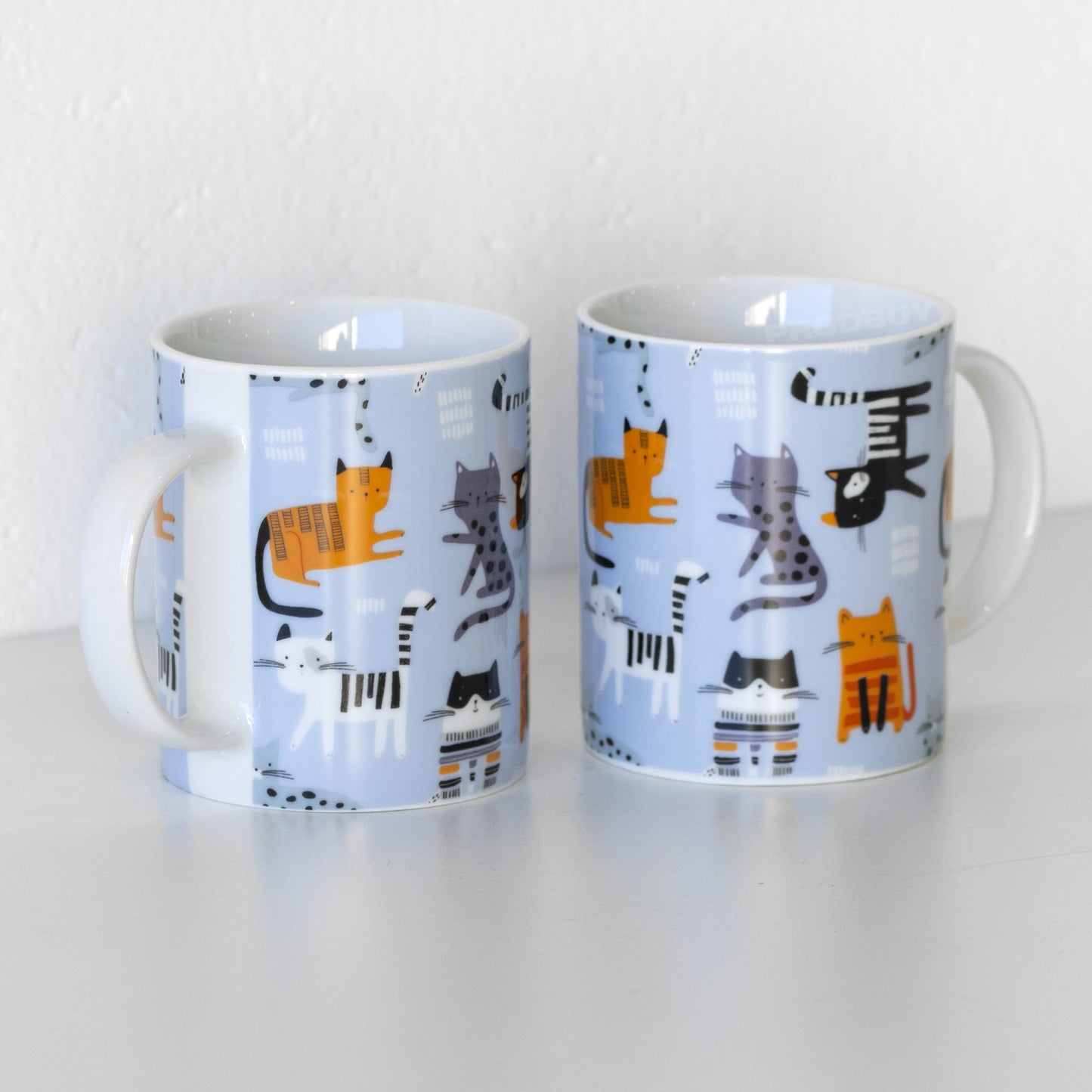 Set of 2 Cute Cats Porcelain Coffee Mugs