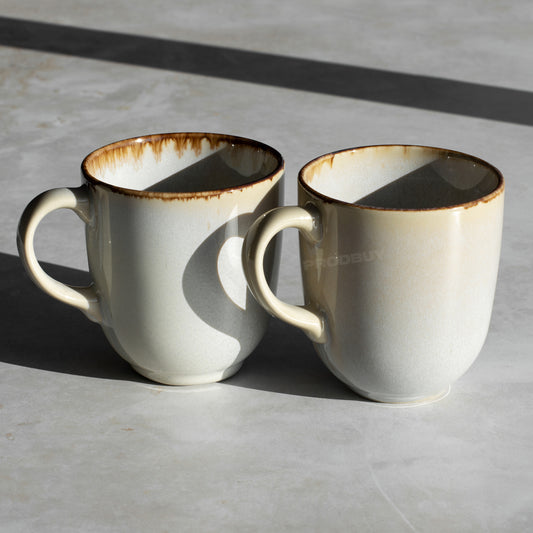 Set of 2 Cream Reactive Glaze Coffee Mugs