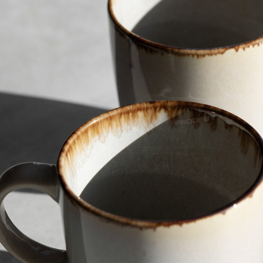 Set of 2 Cream Reactive Glaze Coffee Mugs