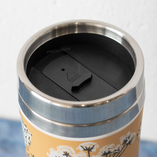 Yellow Floral Stainless Steel Travel Mug