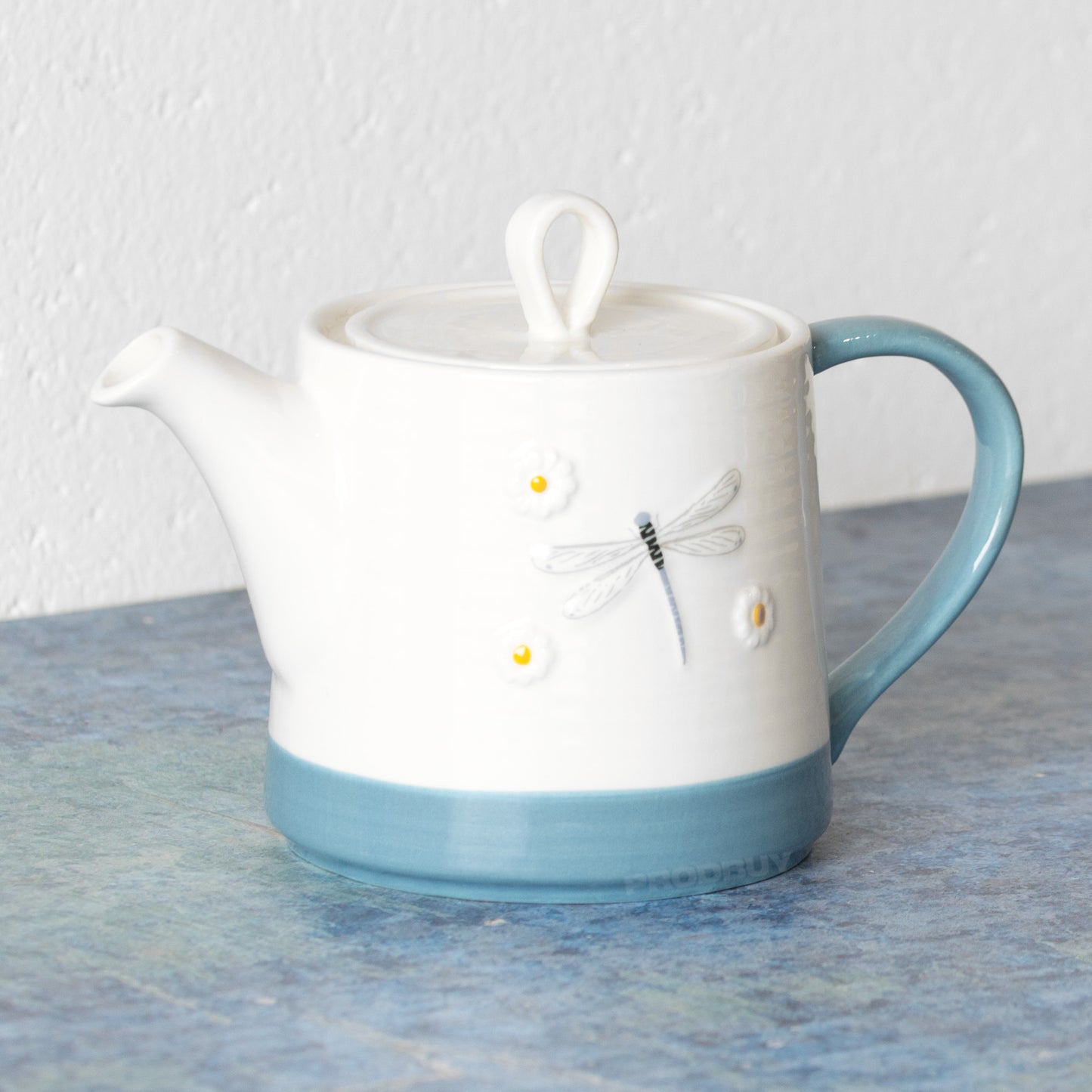 White & Blue 1 Litre Ceramic Cafe Teapot