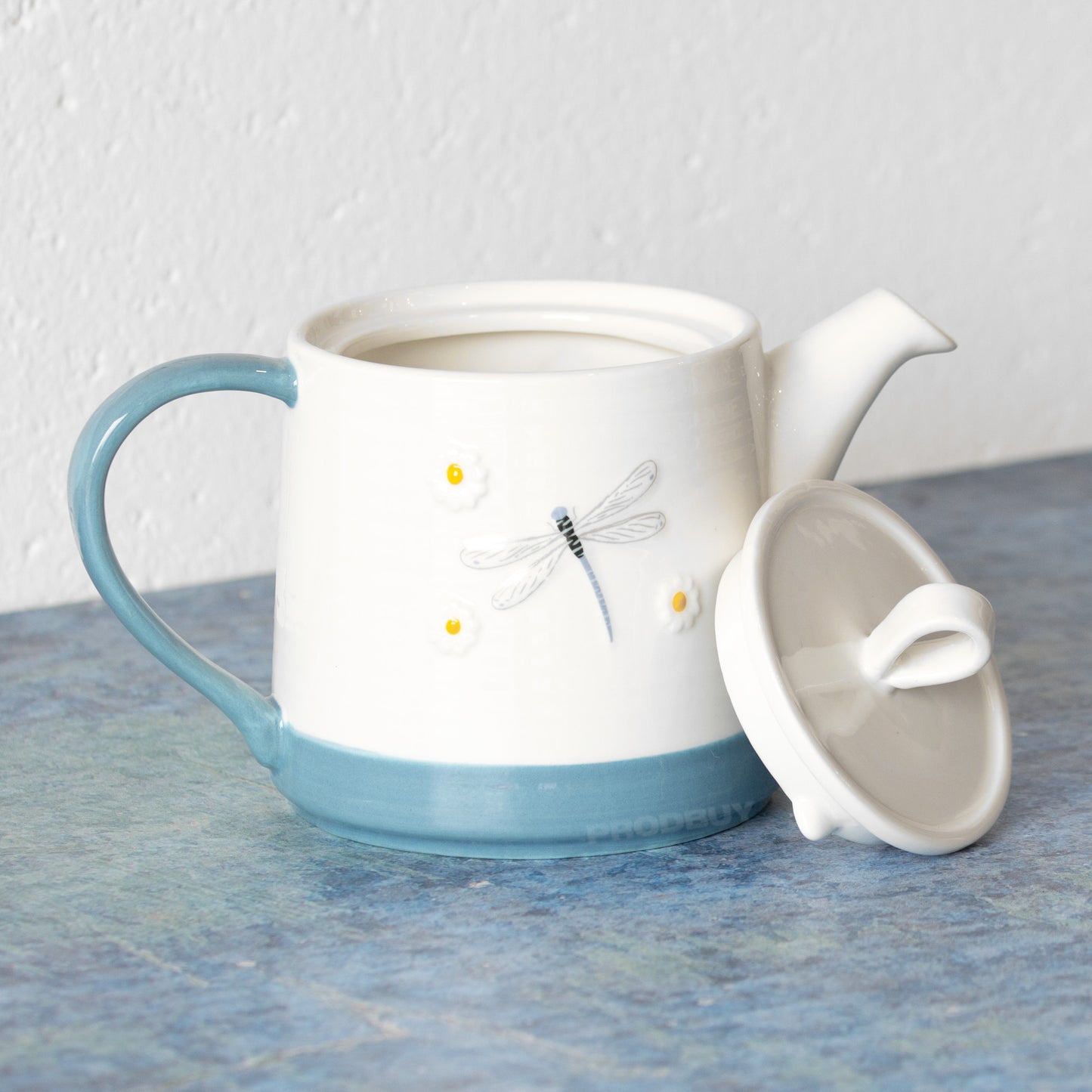 White & Blue 1 Litre Ceramic Cafe Teapot