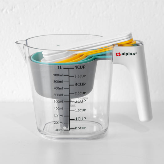 Small 1 Litre Plastic Measuring Jug with Spoons