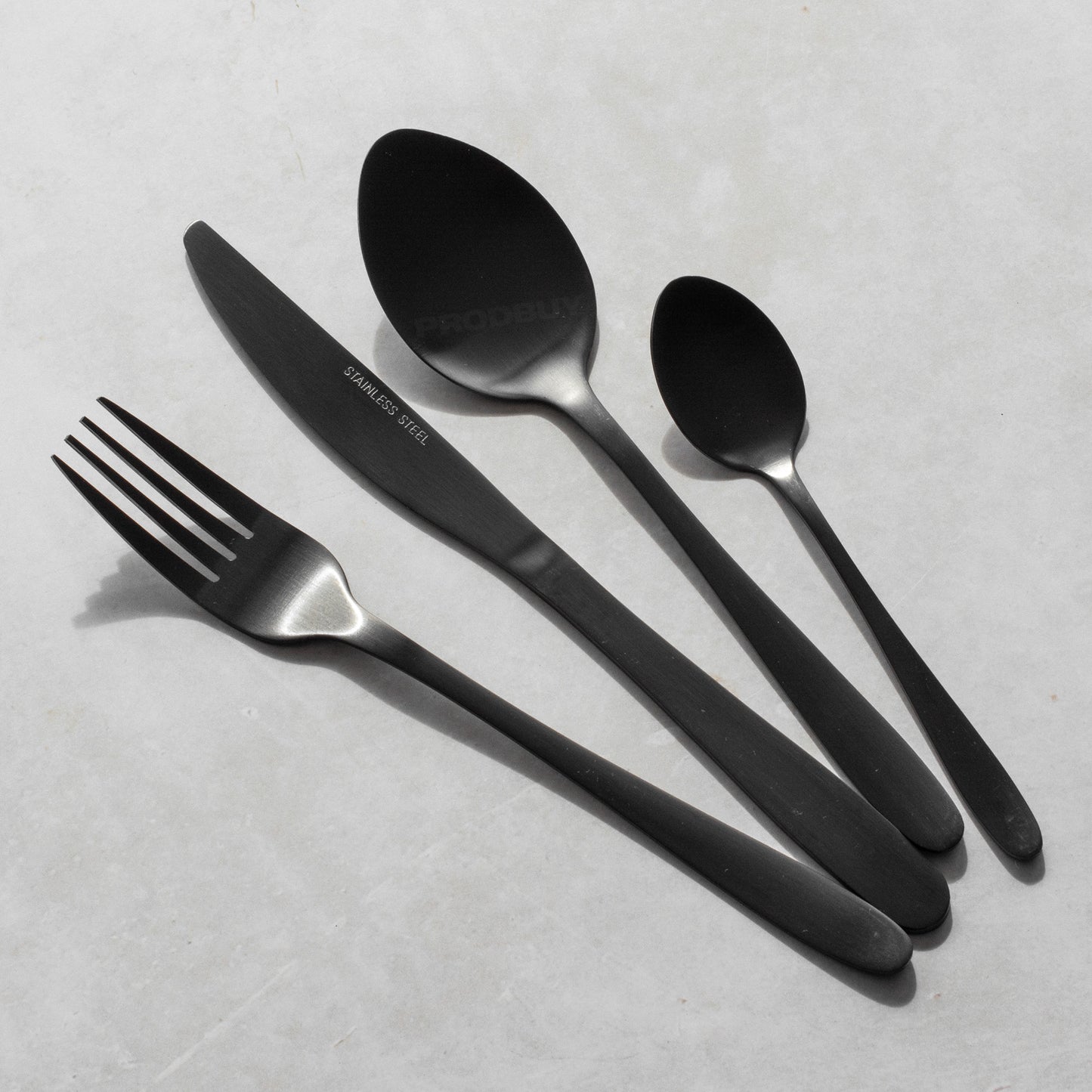 Black 16 Piece Brushed Stainless Steel Cutlery Set