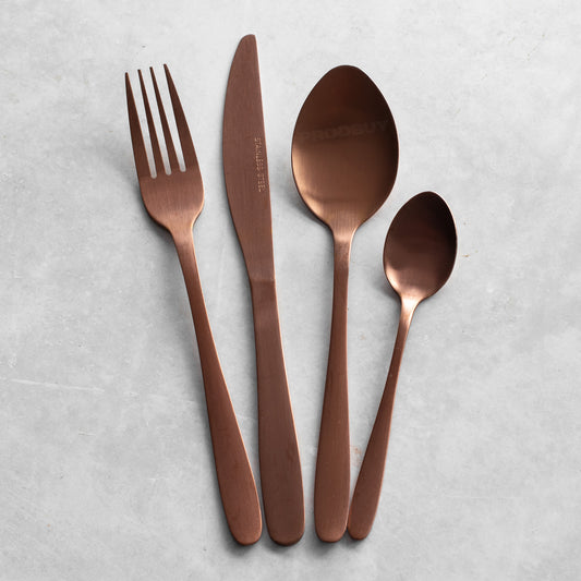 16 Piece Brushed Stainless Steel Copper Cutlery Set