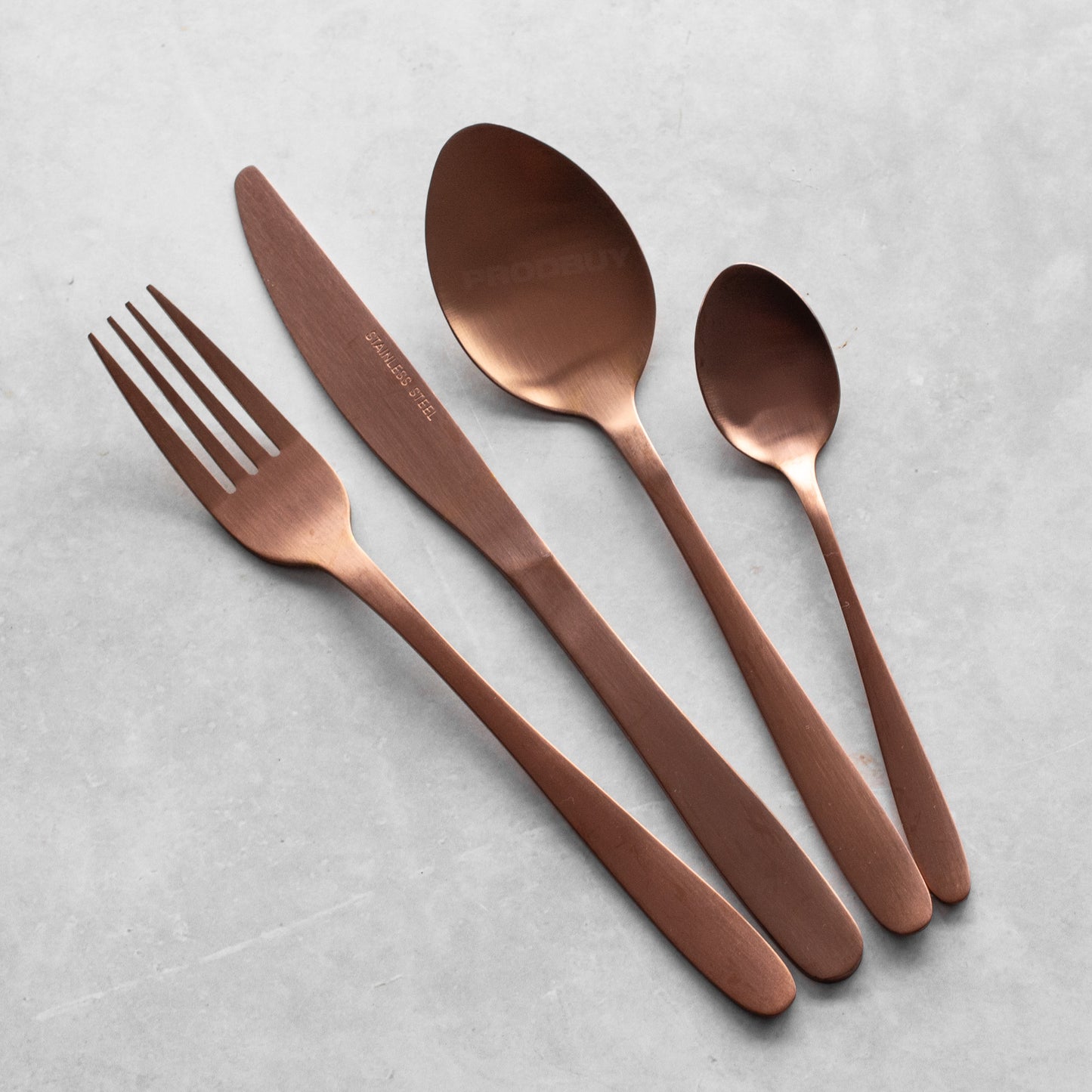 16 Piece Brushed Stainless Steel Copper Cutlery Set