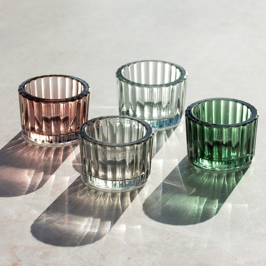 Set of Ribbed Glass Tealight Holders