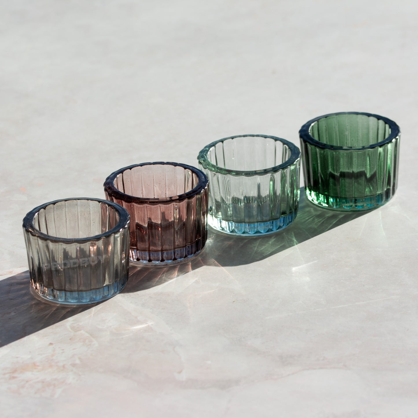 Set of 12 Small Ribbed Glass Tealight Holders