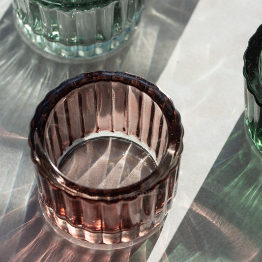 Set of Ribbed Glass Tealight Holders