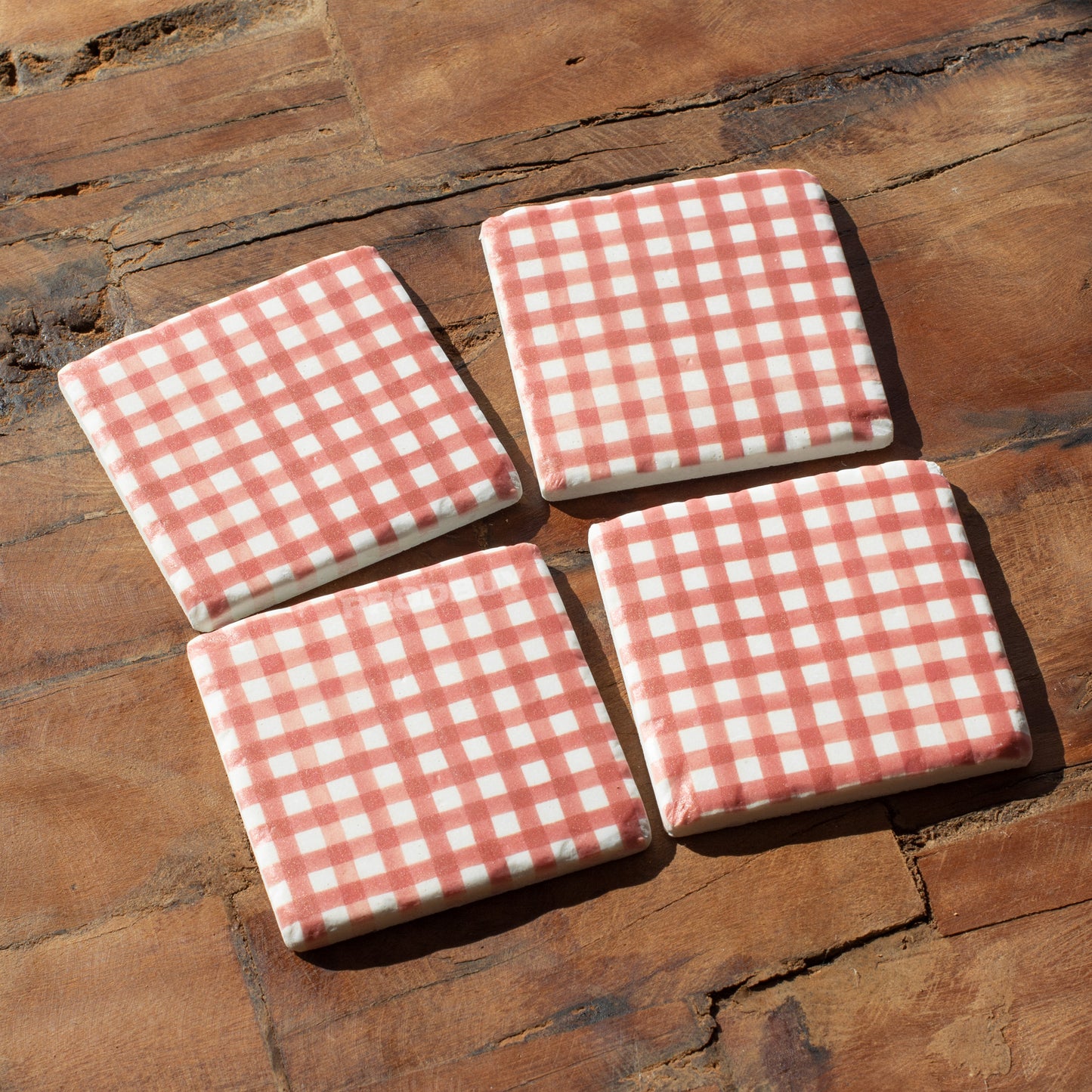 Pack of 4 Red Gingham Thick Resin Coasters
