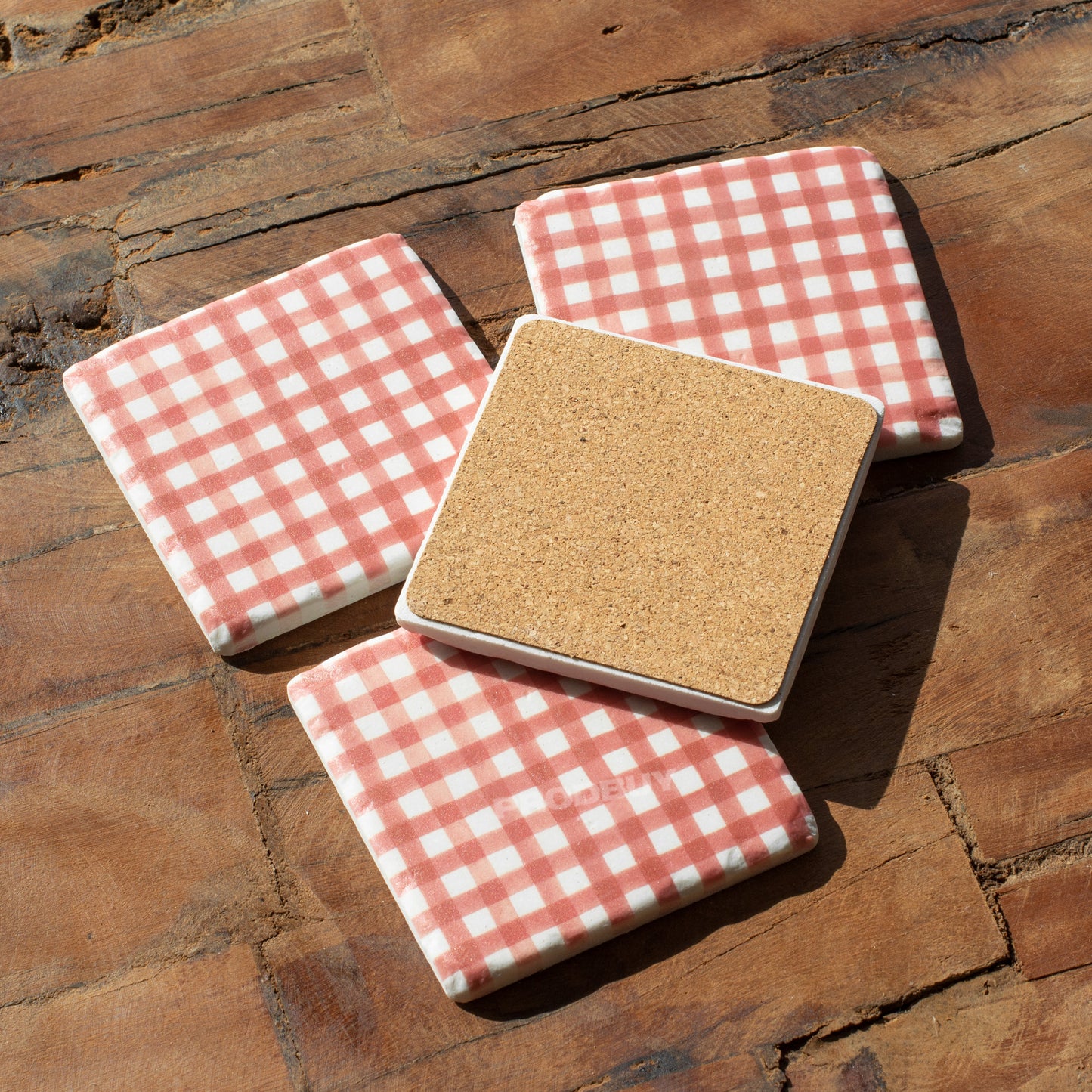Pack of 4 Red Gingham Thick Resin Coasters