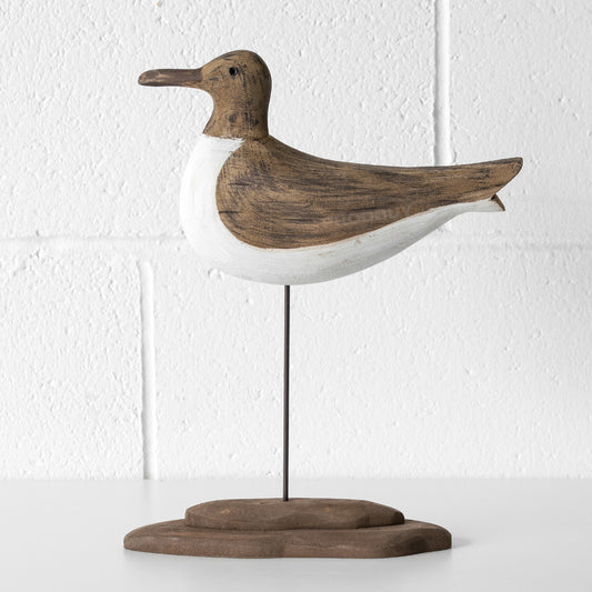Wooden Brown & White Seagull on Plinth Ornament