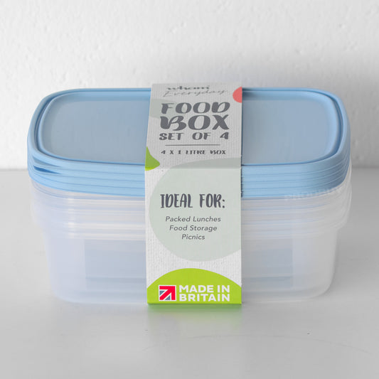 Pack of 4 Food Storage Boxes Pastel Blue Lids 1L