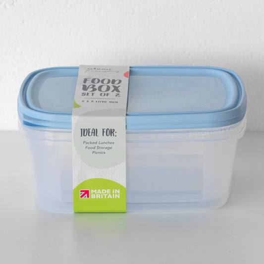 Pack of 2 Food Storage Boxes Pastel Blue Lids 3L