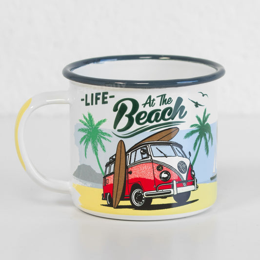 'Life At The Beach' Enamel Coffee Mug