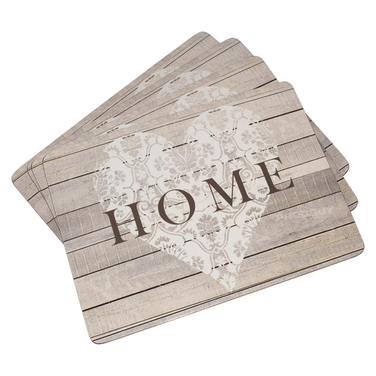 Pack of 4 Placemats with Wood Style 'Home' Hearts