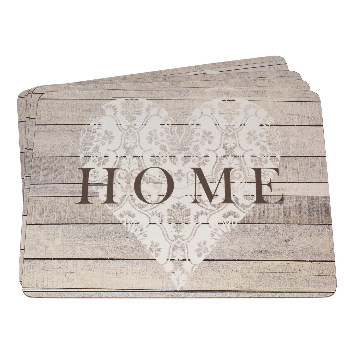 Set of 4 Placemats & 4 Coasters 'Home Heart' Wood Style