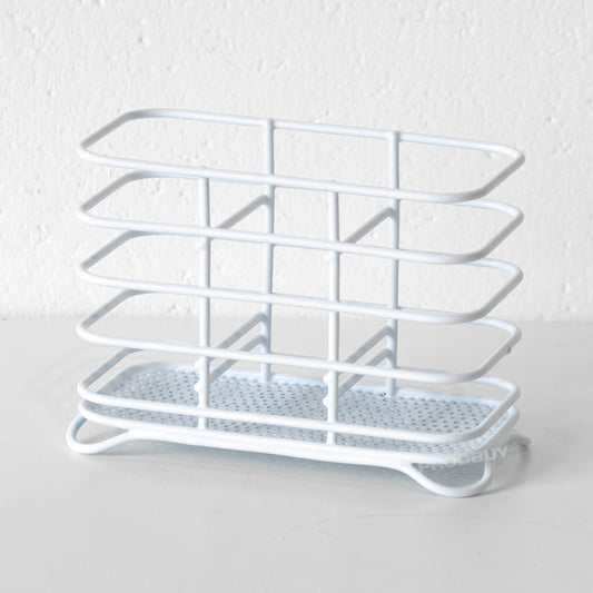 White Metal Wire Cutlery Storage Holder Sink Tidy